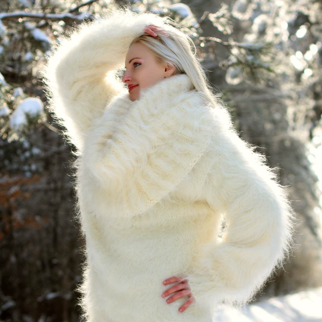 ivory cowl neck sweater dress fuzzy mohair dress, ready to ship size L-XL V28 sweater