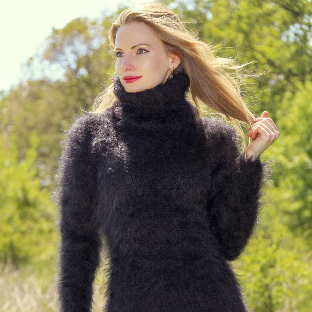 Black turtleneck mohair sweater dress – SuperTanya