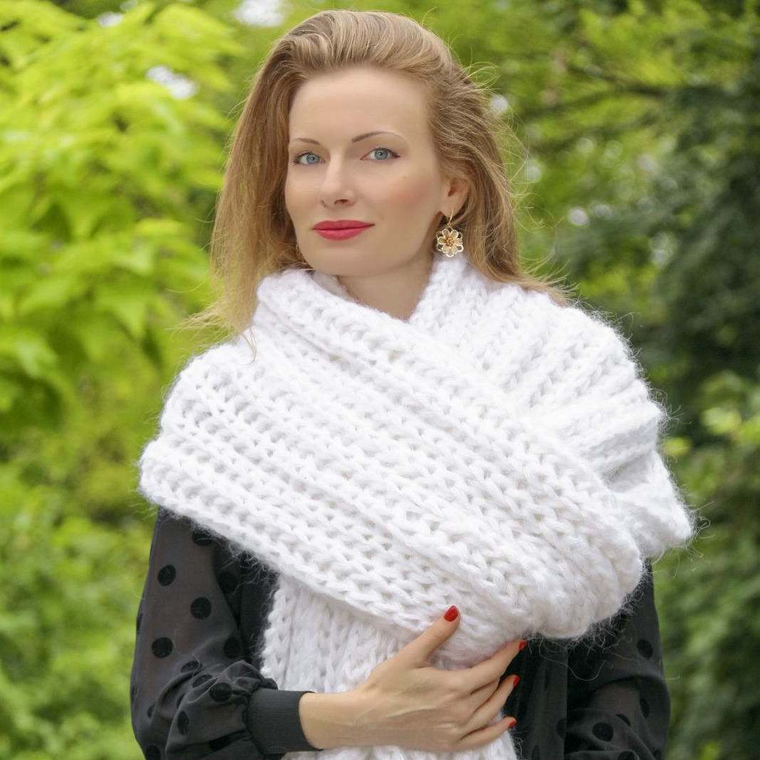 Fuzzy white long mohair scarf SuperTanya, ready to ship – SuperTanya