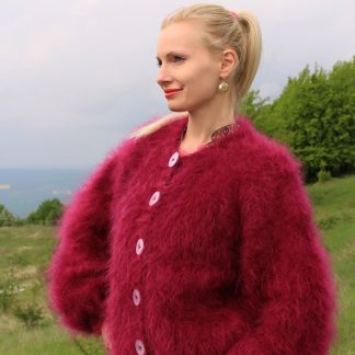 Hand knitted mohair cardigan in purple