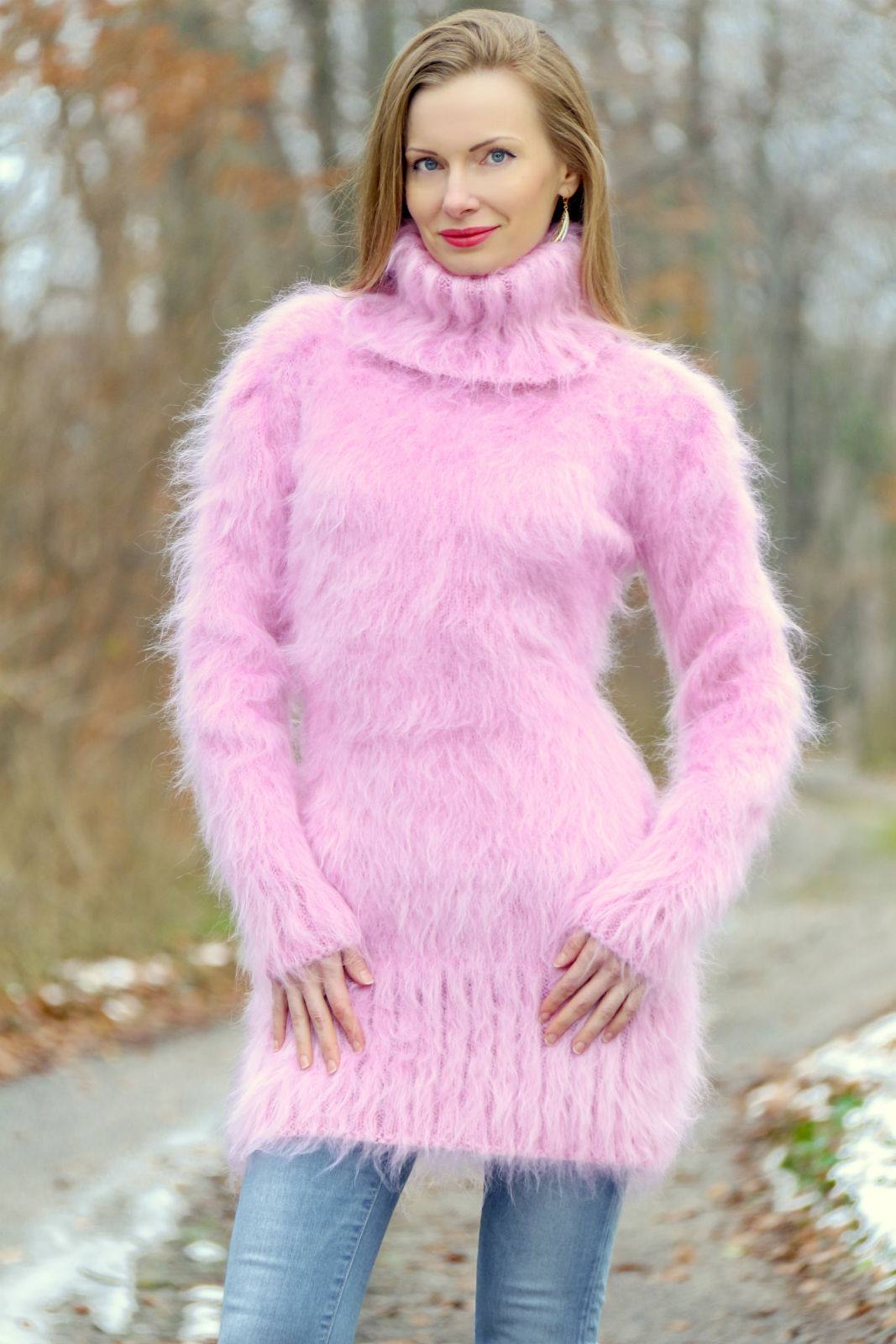 Light pink fuzzy mohair sweater dress