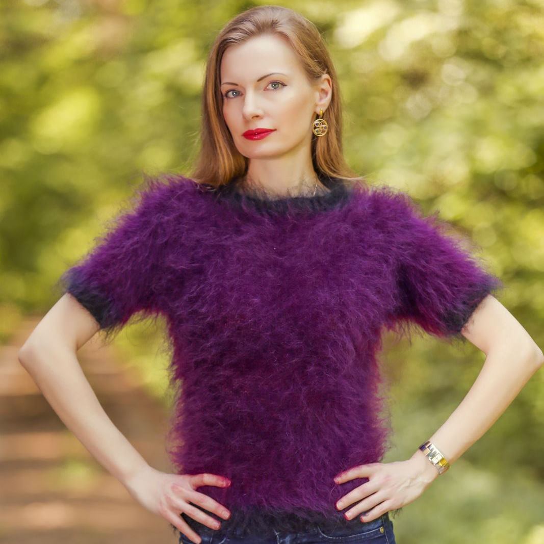Cropped Purple Fuzzy Mohair Sweater Supertanya