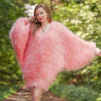 Pink fluffy dress with batwing dolman sleeves SuperTanya