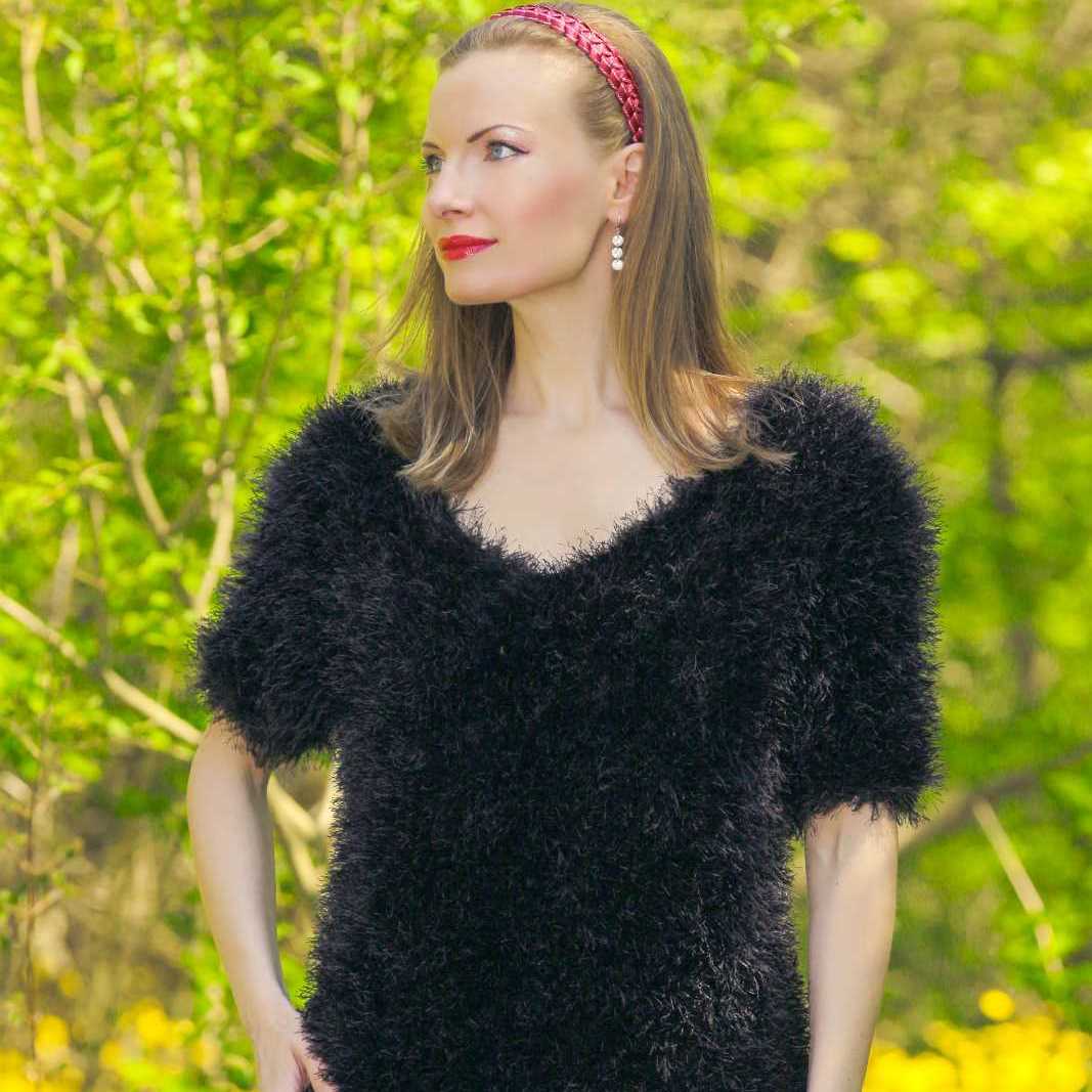 Black fuzzy decofur handmade dress with eyelash yarn by SuperTanya Black fuzzy decofur handmade dress with eyelash yarn by SuperTanya