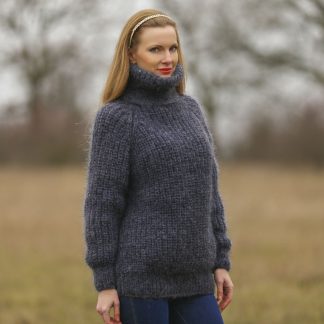 Bluish grey ribbed mohair sweater by SuperTanya