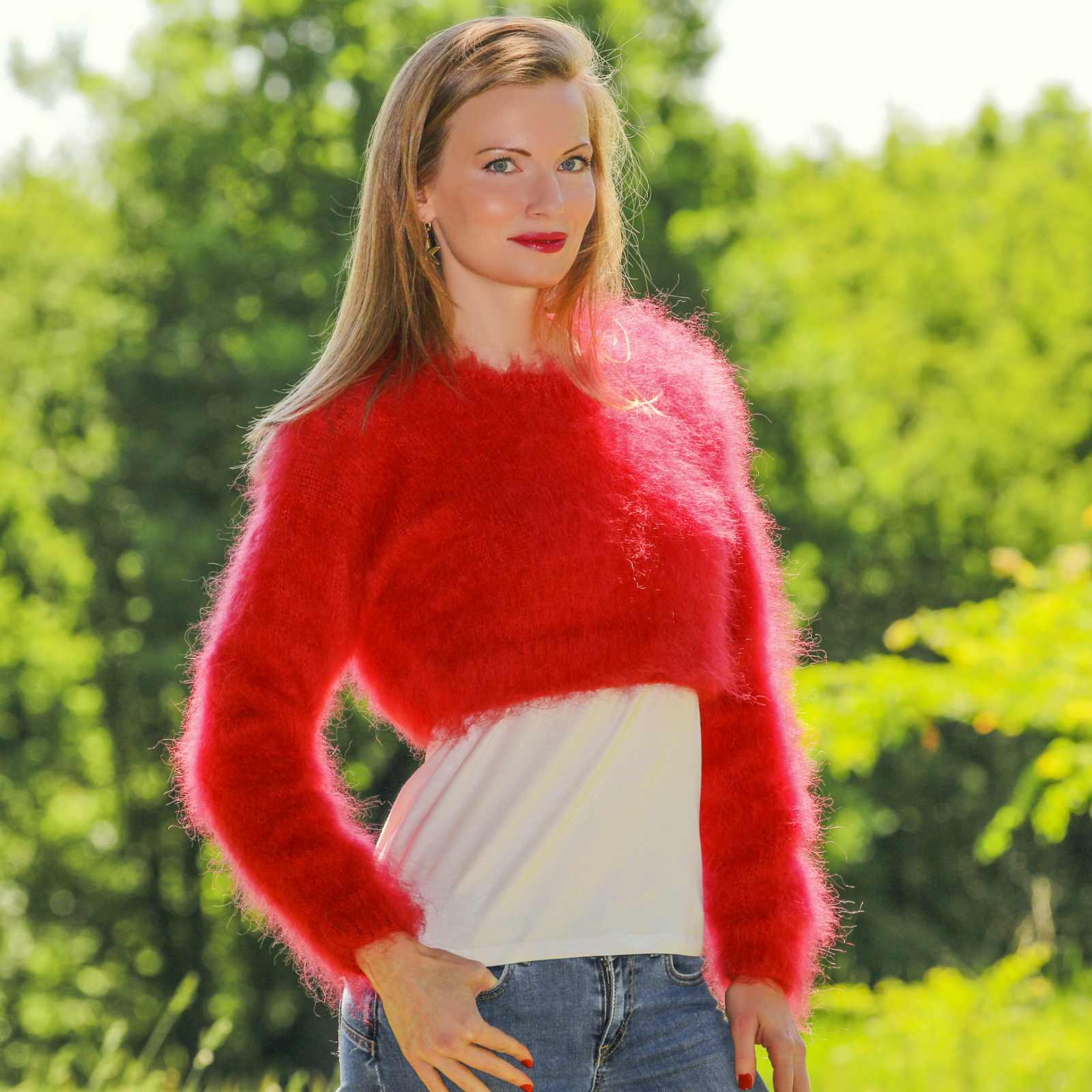 Cropped sexy red mohair top SuperTanya sweater – SuperTanya