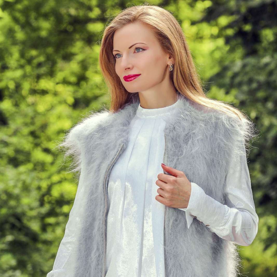 Gray fuzzy mohair sweater vest with zipper by SuperTanya, ready to