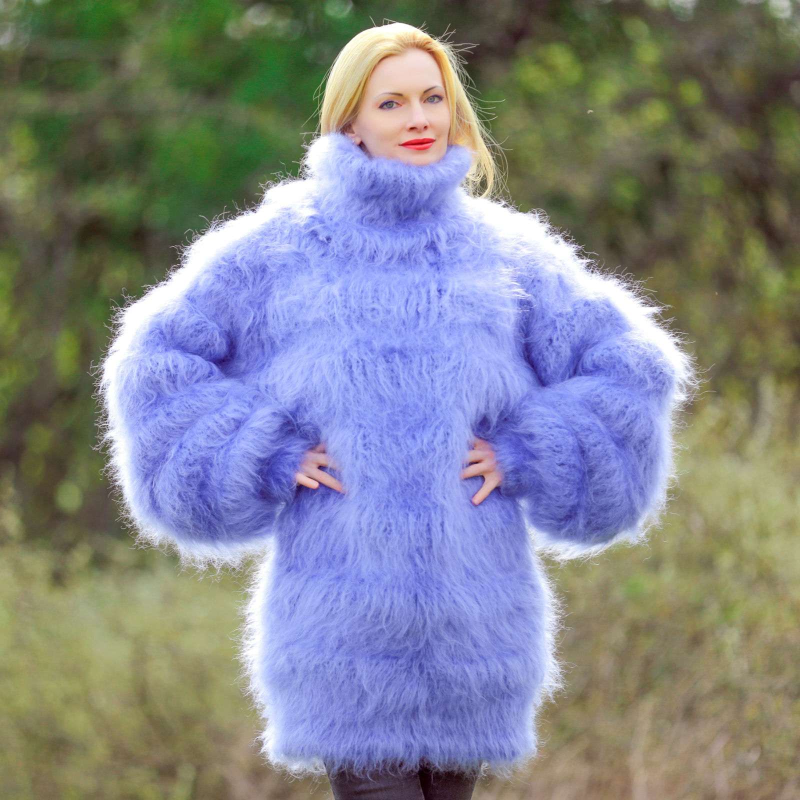 Blue thick fuzzy mohair sweater dress, made to order – SuperTanya