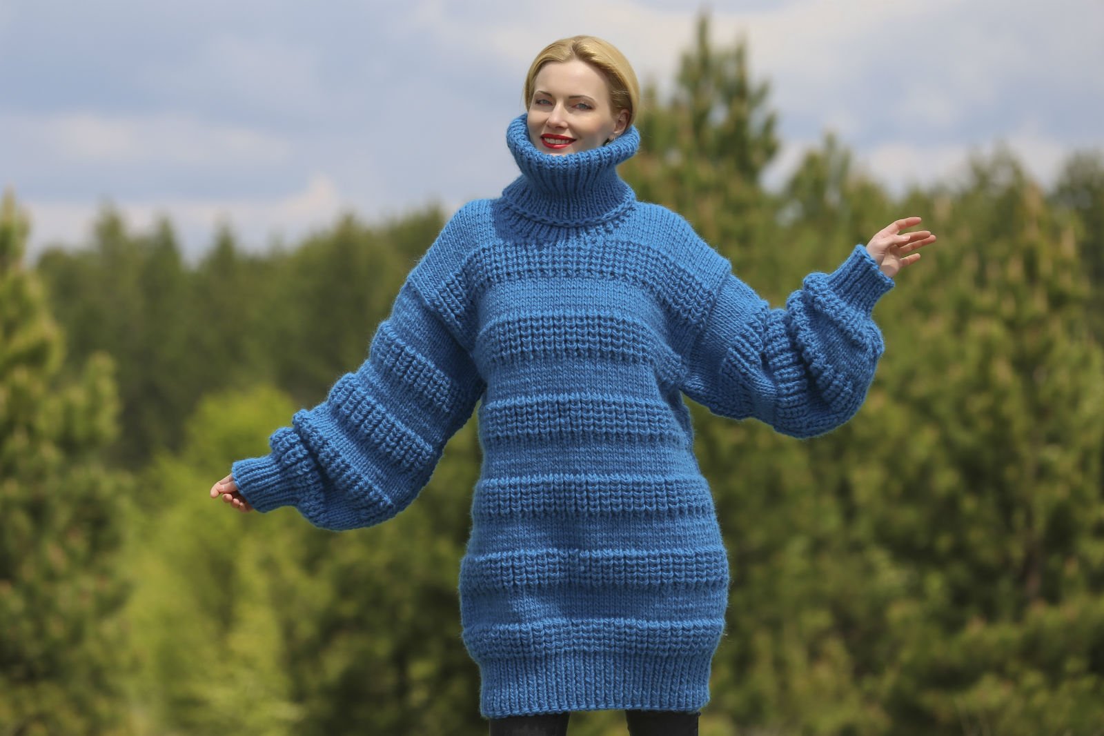 Thick blue wool sweater dress by SuperTanya, made to order