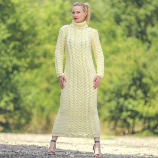 Unique ivory cable knit dress by SuperTanya - ready to ship, size S-M