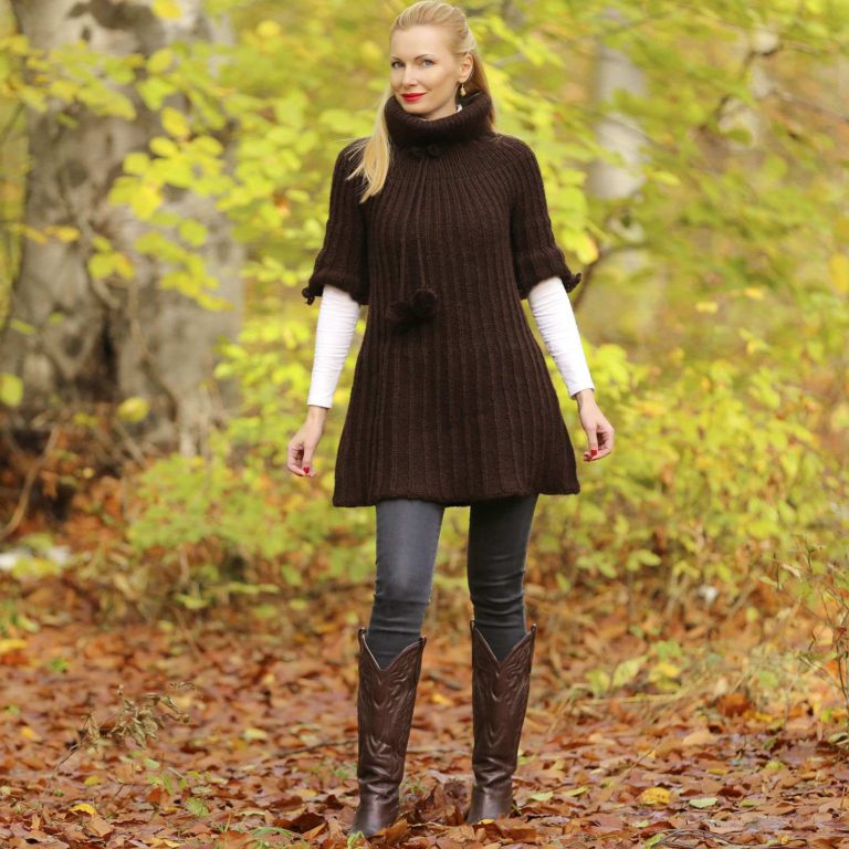 Brown wool poncho sweater SuperTanya, ready to ship, one size – SuperTanya
