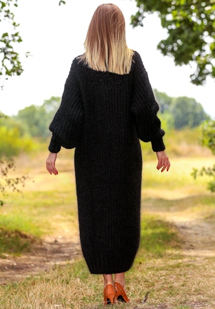 Black fuzzy long mohair dress ready to ship size XL