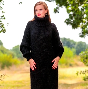 Black fuzzy long mohair dress ready to ship size XL