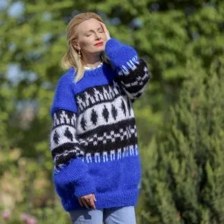 Blue Norwegian fluffy mohair sweater - Made to order