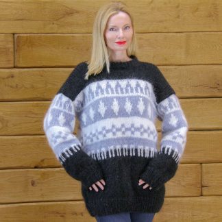 Hand knitted black mohair sweater with Scandinavian pattern - Made to order